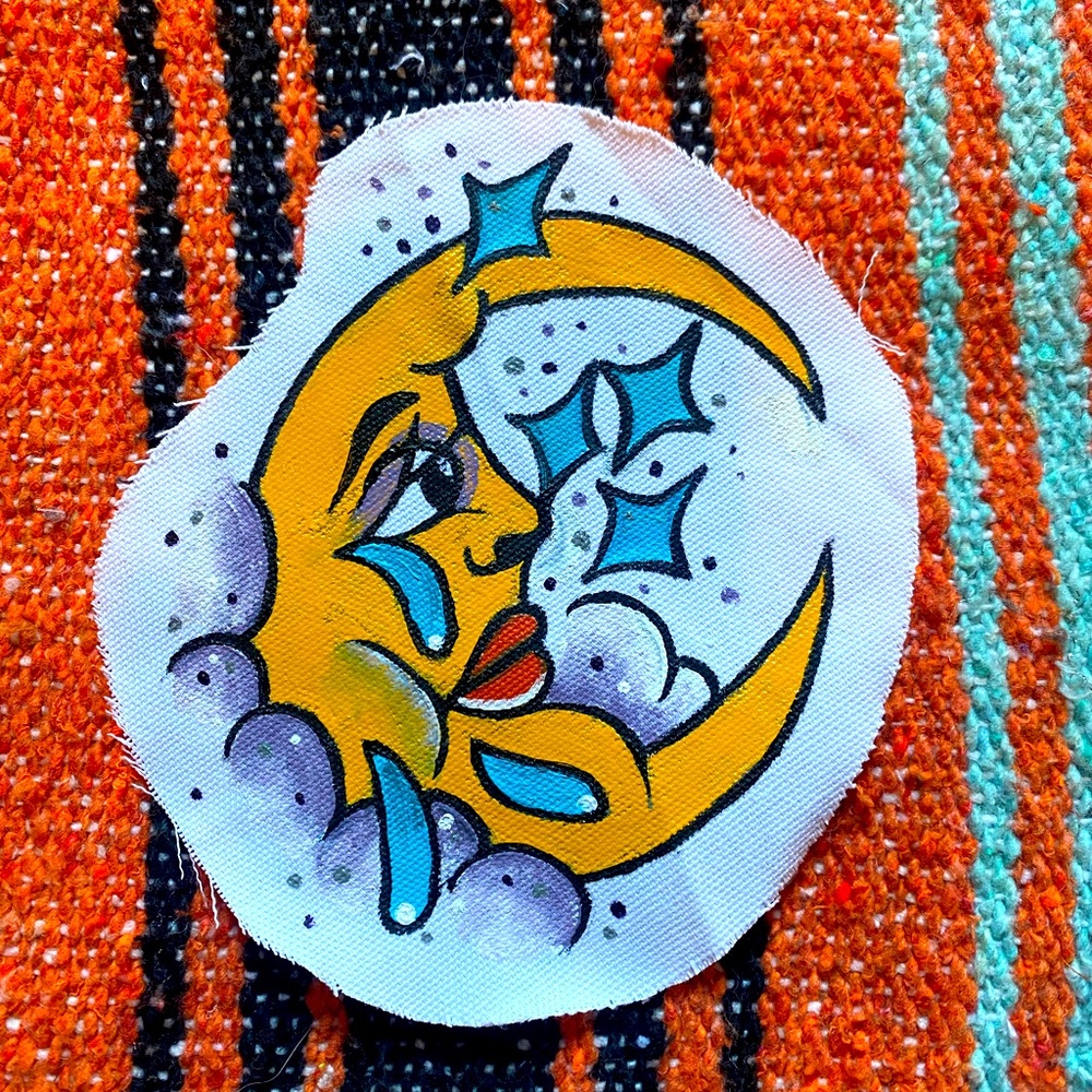 Weepy Moon Handpainted Canvas Patch - image 1